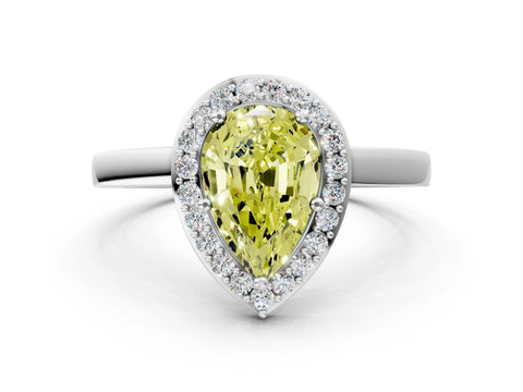 White gold Fancy Yellow Pear Cut Halo Diamond Ring with Solitaire Band and Prong Setting_24