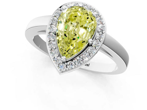 White gold Fancy Yellow Pear Cut Halo Diamond Ring with Solitaire Band and Prong Setting_25