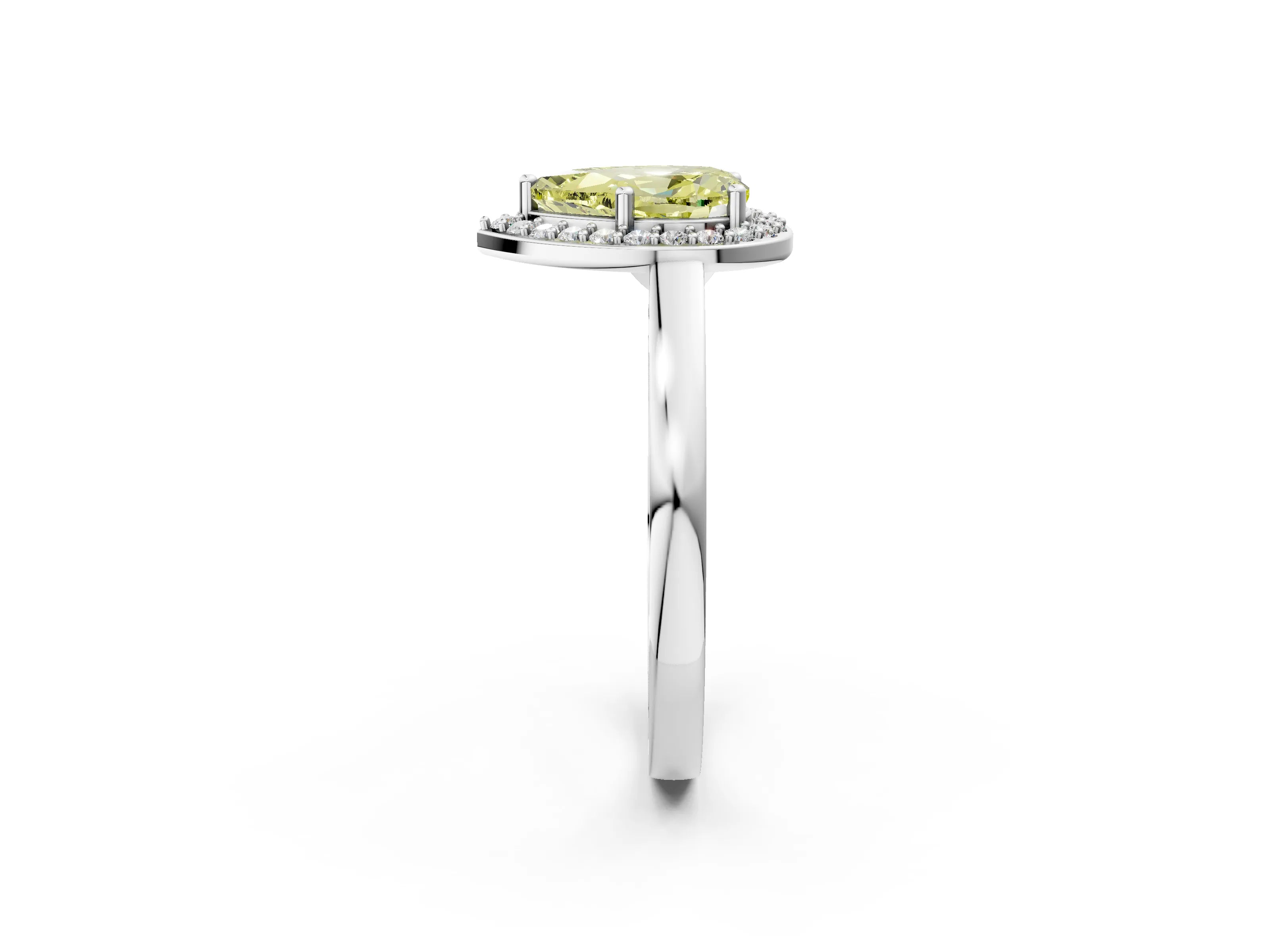 White gold Fancy Yellow Pear Cut Halo Diamond Ring with Solitaire Band and Prong Setting_26