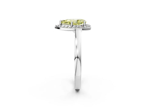 White gold Fancy Yellow Pear Cut Halo Diamond Ring with Solitaire Band and Prong Setting_26