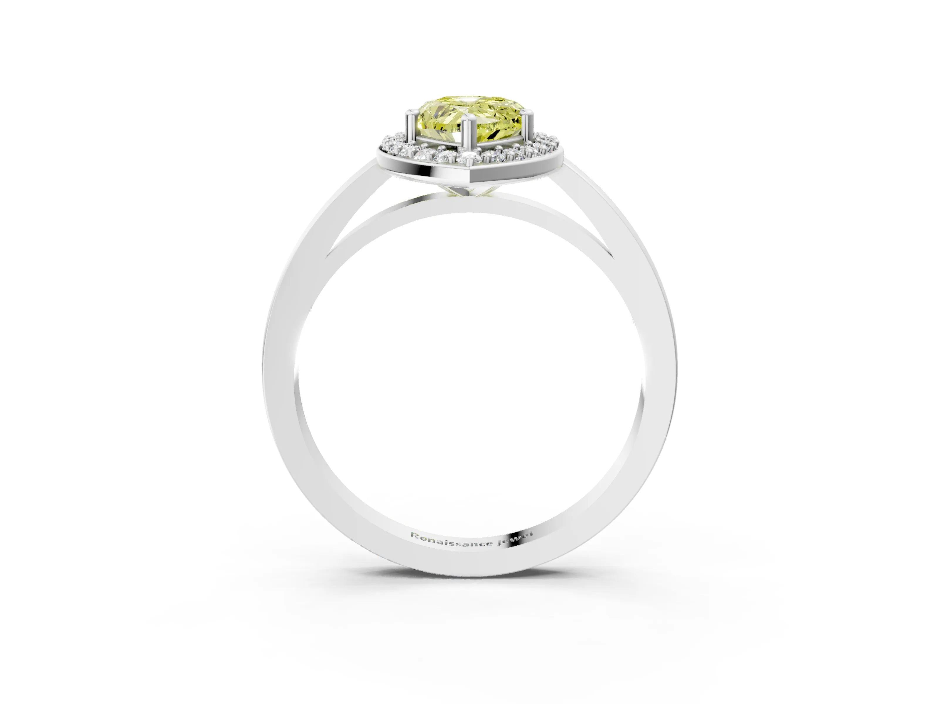 White gold Fancy Yellow Pear Cut Halo Diamond Ring with Solitaire Band and Prong Setting_27
