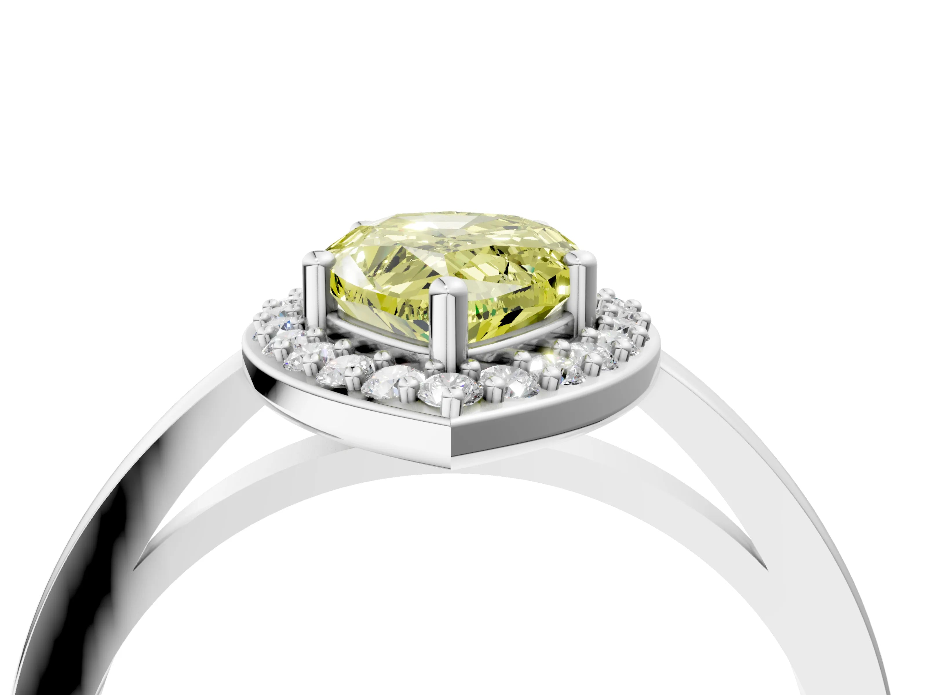 White gold Fancy Yellow Pear Cut Halo Diamond Ring with Solitaire Band and Prong Setting_28