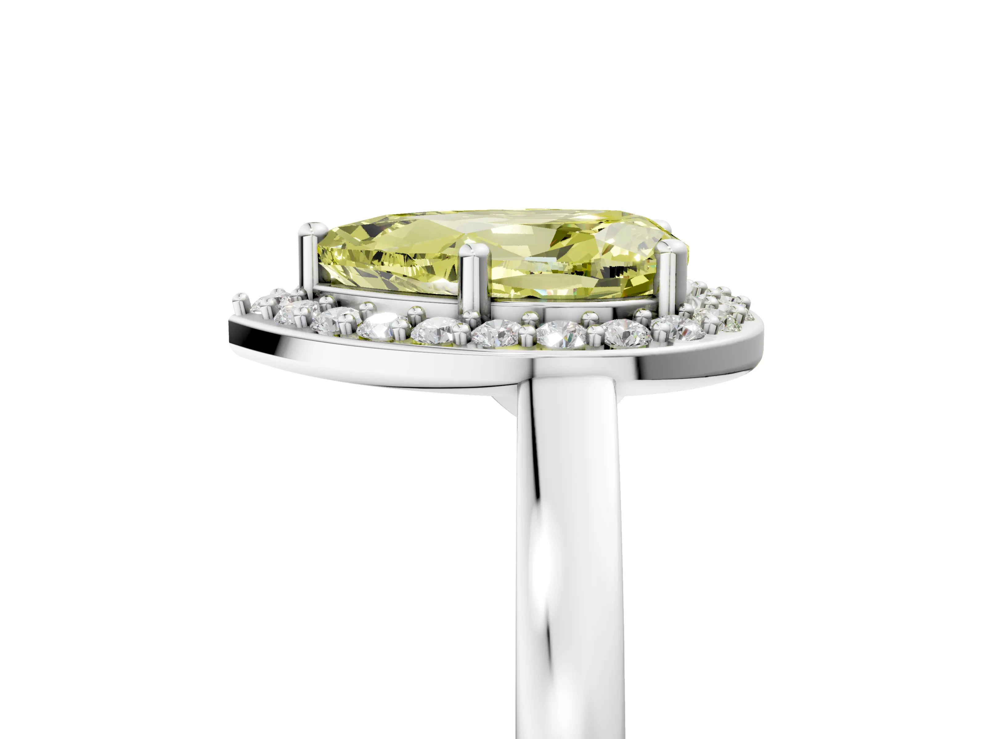 White gold Fancy Yellow Pear Cut Halo Diamond Ring with Solitaire Band and Prong Setting_29