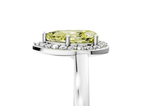 White gold Fancy Yellow Pear Cut Halo Diamond Ring with Solitaire Band and Prong Setting_29