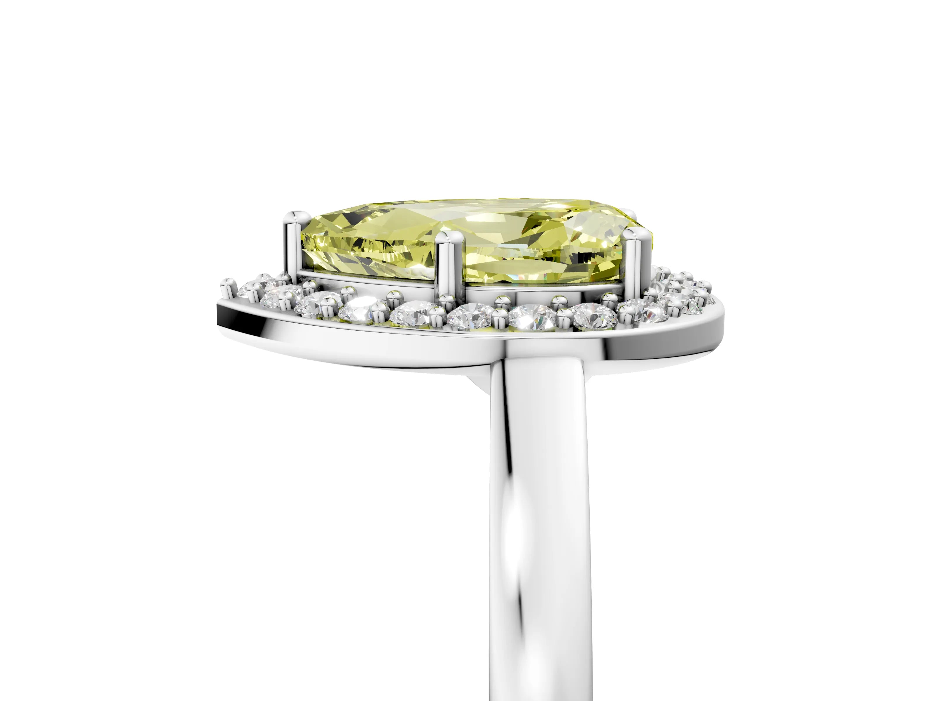 White gold Fancy Yellow Pear Cut Halo Diamond Ring with Solitaire Band and Prong Setting_5