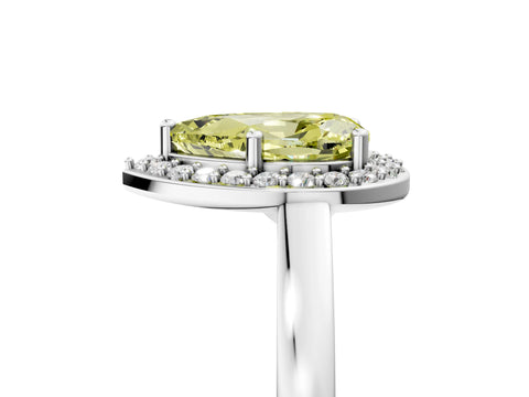 White gold Fancy Yellow Pear Cut Halo Diamond Ring with Solitaire Band and Prong Setting_5