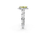 White gold Fancy Yellow Pear Cut Halo Diamond Solitaire with Filigree Band and Four-Prong Setting_2
