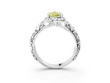 White gold Fancy Yellow Pear Cut Halo Diamond Solitaire with Filigree Band and Four-Prong Setting_3