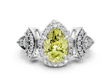 White gold Fancy Yellow Pear Cut Halo Diamond Split Shank Engagement Ring with Four-Prong Setting