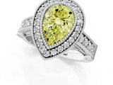 White gold Fancy Yellow Pear Cut Halo Diamond Split Shank Pave Ring_1