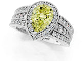 White gold Fancy Yellow Pear Cut Halo Diamond Split Shank Ring with Prong Setting_1