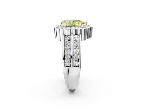 White gold Fancy Yellow Pear Cut Halo Diamond Split Shank Ring with Scalloped Prong Setting_14