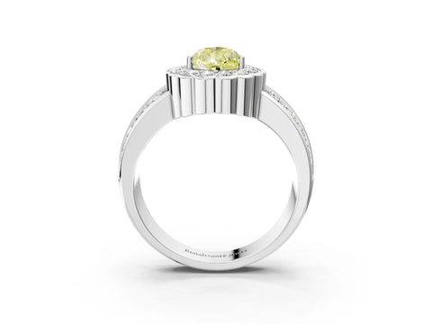 White gold Fancy Yellow Pear Cut Halo Diamond Split Shank Ring with Scalloped Prong Setting_15