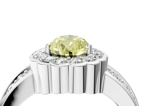 White gold Fancy Yellow Pear Cut Halo Diamond Split Shank Ring with Scalloped Prong Setting_16