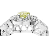 White gold Fancy Yellow Pear Cut Halo Milgrain Diamond Engagement Ring with Leaf Band and Four-Prong Setting_4