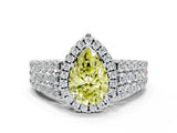 White gold Fancy Yellow Pear Cut Halo Pavé Diamond Engagement Ring with Split Shank and Four-Prong Setting_3