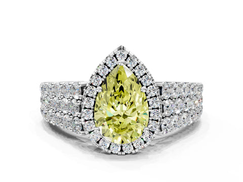 White gold Fancy Yellow Pear Cut Halo Pavé Diamond Engagement Ring with Split Shank and Four-Prong Setting_3