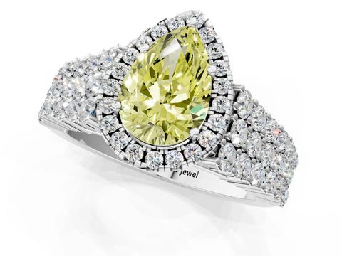 White gold Fancy Yellow Pear Cut Halo Pavé Diamond Engagement Ring with Split Shank and Four-Prong Setting_4