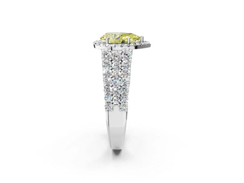 White gold Fancy Yellow Pear Cut Halo Pavé Diamond Engagement Ring with Split Shank and Four-Prong Setting_5