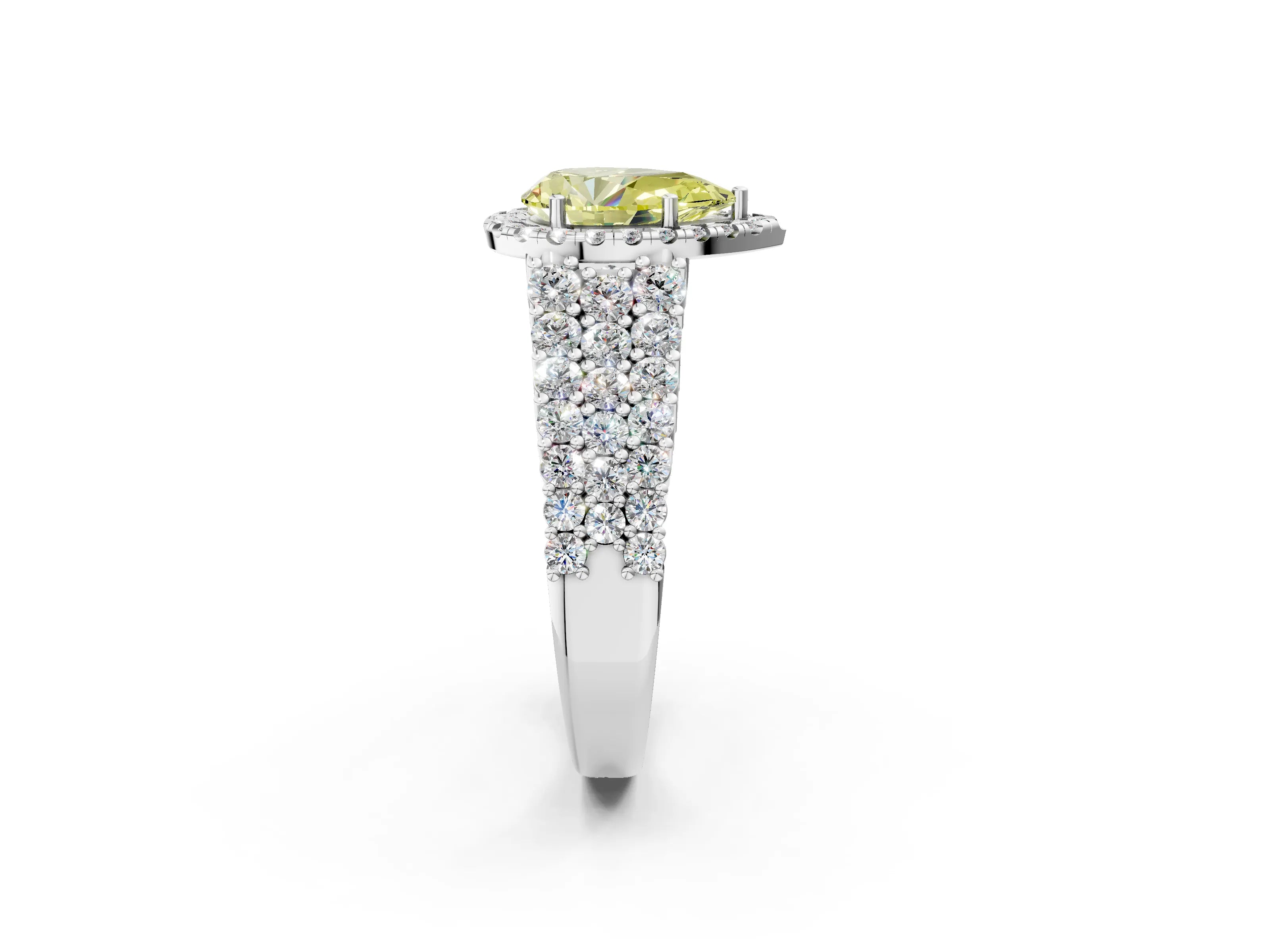 White gold Fancy Yellow Pear Cut Halo Pavé Diamond Engagement Ring with Split Shank and Four-Prong Setting_5