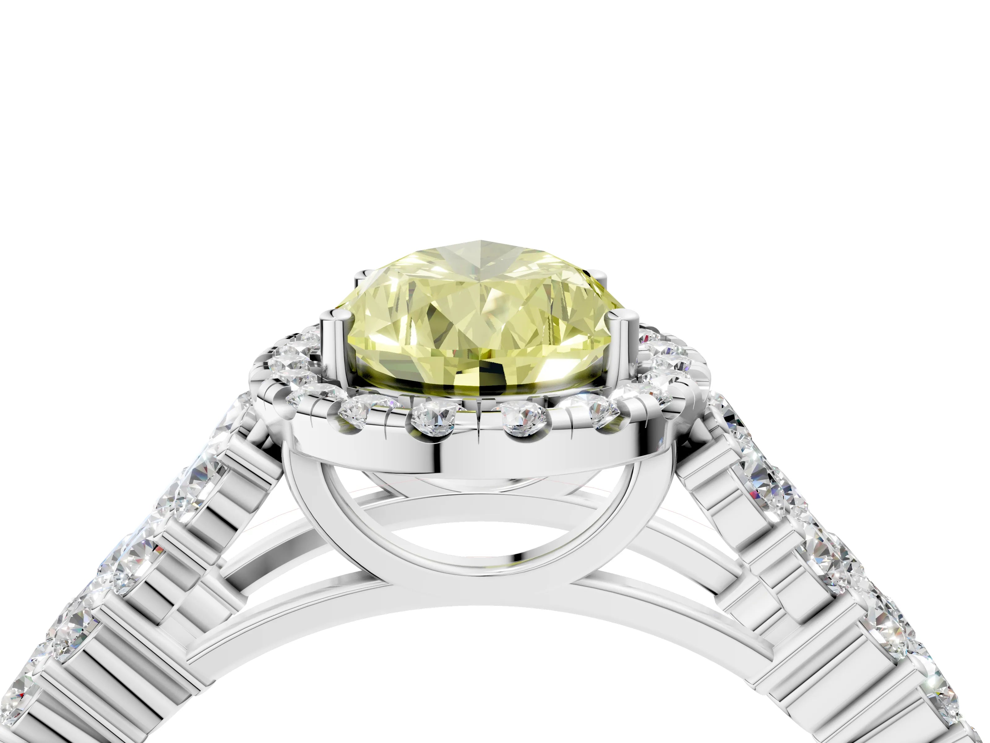 White gold Fancy Yellow Pear Cut Halo Pavé Diamond Engagement Ring with Split Shank and Four-Prong Setting_7