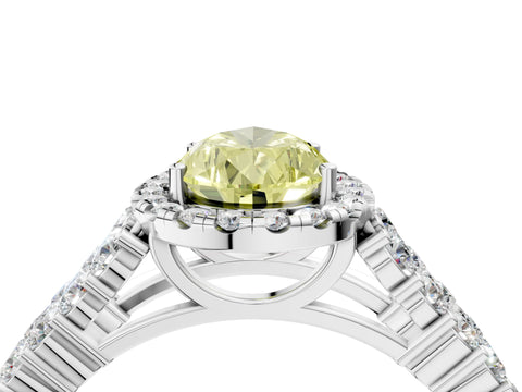 White gold Fancy Yellow Pear Cut Halo Pavé Diamond Engagement Ring with Split Shank and Four-Prong Setting_7