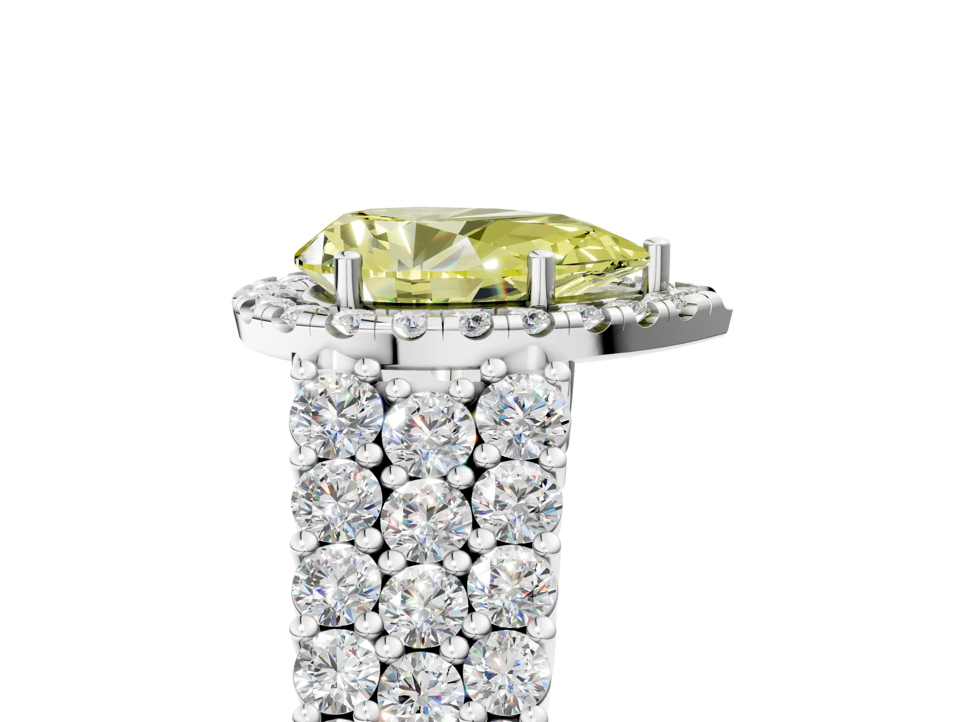 White gold Fancy Yellow Pear Cut Halo Pavé Diamond Engagement Ring with Split Shank and Four-Prong Setting_8
