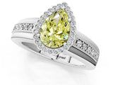 White gold Fancy Yellow Pear  Cut Halo Pave Band Four-Prong Ring_50