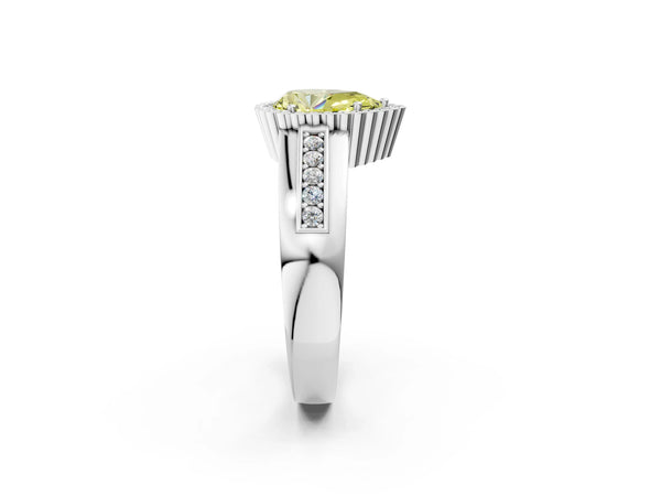 White gold Fancy Yellow Pear  Cut Halo Pave Band Four-Prong Ring