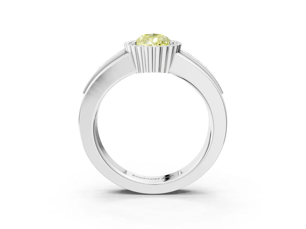 White gold Fancy Yellow Pear  Cut Halo Pave Band Four-Prong Ring