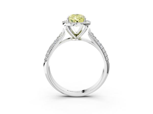 Platinum Fancy Yellow Pear  Cut Halo Pave Band Four-Prong Setting Ring