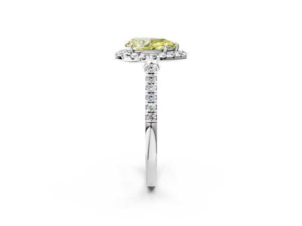 White gold Fancy Yellow Pear Cut Halo Pave Diamond Engagement Ring with Four-Prong Setting