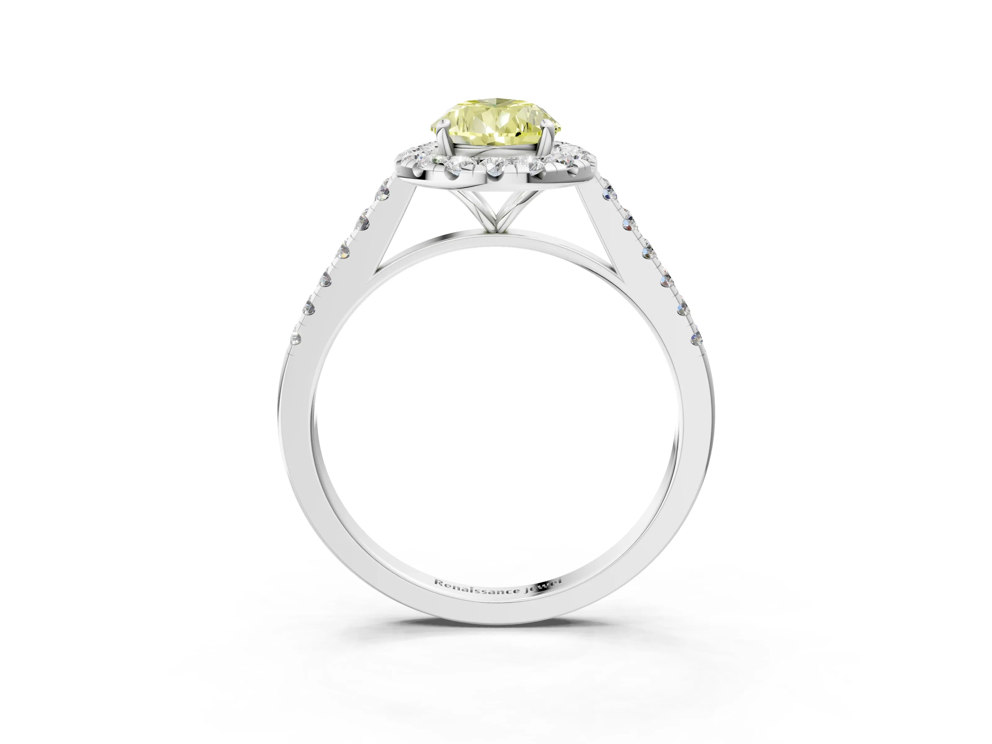 White gold Fancy Yellow Pear Cut Halo Pave Diamond Engagement Ring with Four-Prong Setting_3