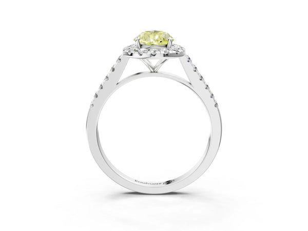 White gold Fancy Yellow Pear Cut Halo Pave Diamond Engagement Ring with Four-Prong Setting