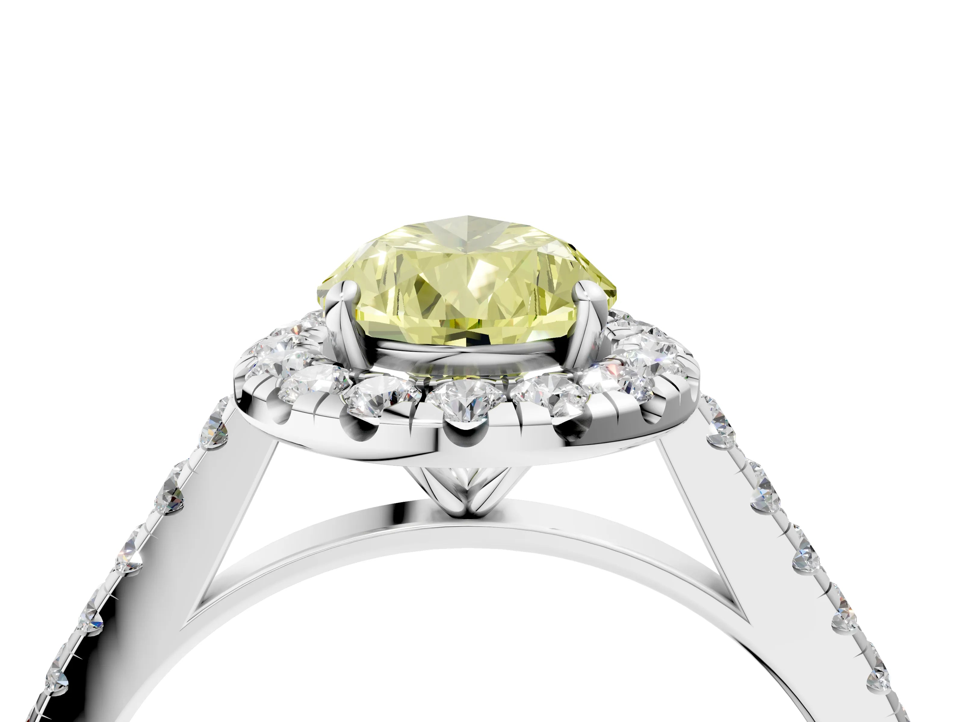 White gold Fancy Yellow Pear Cut Halo Pave Diamond Engagement Ring with Four-Prong Setting_4