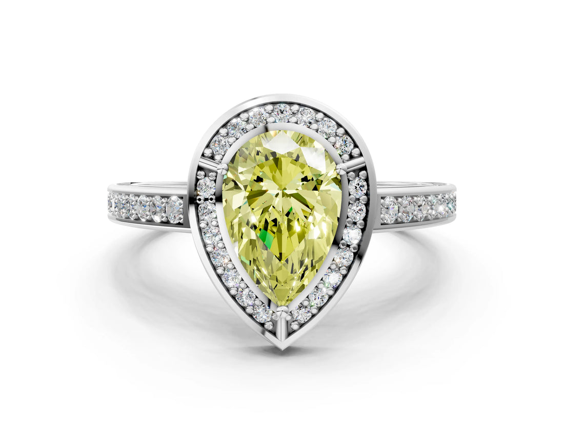 White gold Fancy Yellow Pear  Cut Halo Pave Split Shank Prong Setting Ring_31