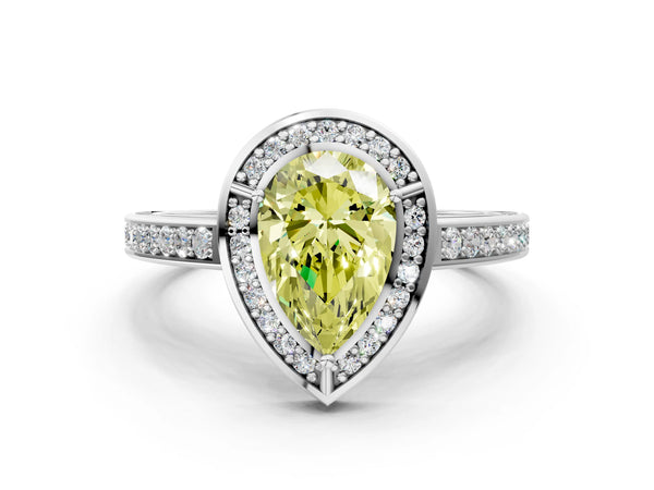 White gold Fancy Yellow Pear  Cut Halo Pave Split Shank Prong Setting Ring