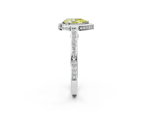 White gold Fancy Yellow Pear  Cut Halo Pave Split Shank Prong Setting Ring