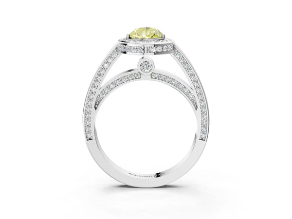 White gold Fancy Yellow Pear  Cut Halo Pave Split Shank Prong Setting Ring