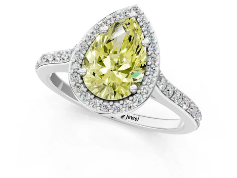 White gold Fancy Yellow Pear Cut Halo Round Diamond Pavé Band with Four-Prong Setting_16