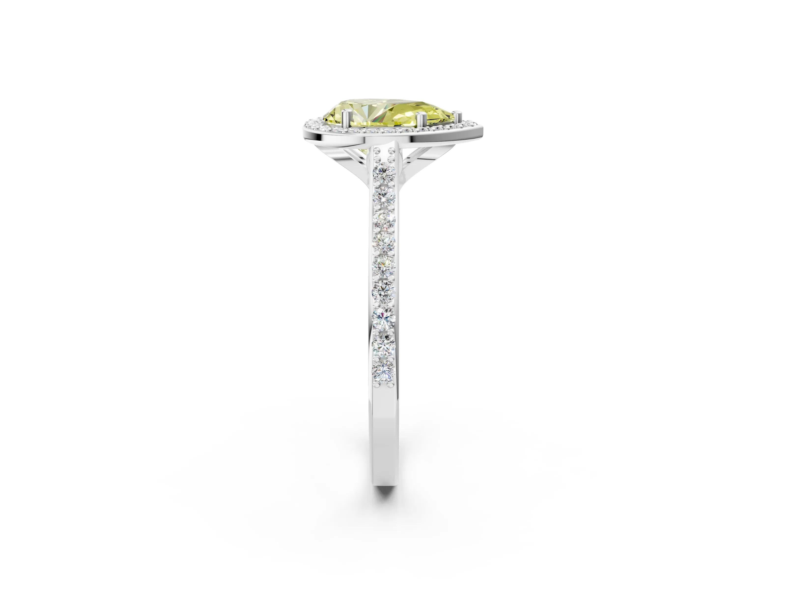 White gold Fancy Yellow Pear Cut Halo Round Diamond Pavé Band with Four-Prong Setting_17