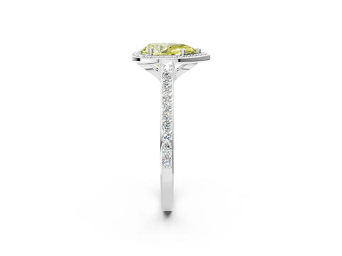 White gold Fancy Yellow Pear Cut Halo Round Diamond Pavé Band with Four-Prong Setting_17