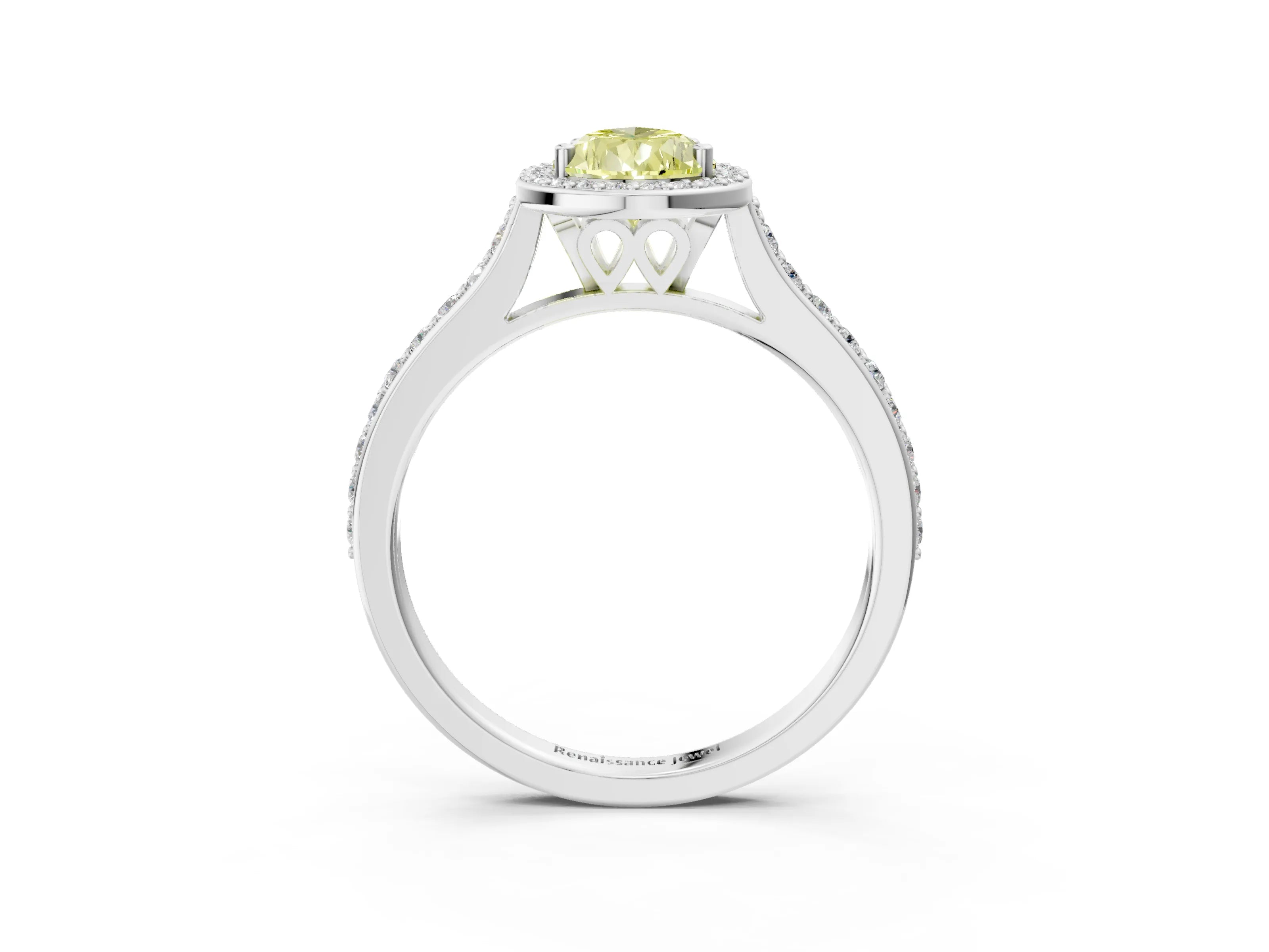 White gold Fancy Yellow Pear Cut Halo Round Diamond Pavé Band with Four-Prong Setting_18