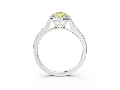 White gold Fancy Yellow Pear Cut Halo Round Diamond Pavé Band with Four-Prong Setting_18