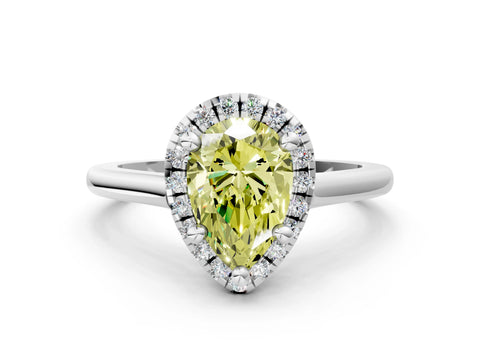 White gold Fancy Yellow Pear Cut Halo Round Diamond Solitaire Engagement Ring with Pave Band and Four-Prong Setting_24