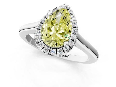 White gold Fancy Yellow Pear Cut Halo Round Diamond Solitaire Engagement Ring with Pave Band and Four-Prong Setting_25