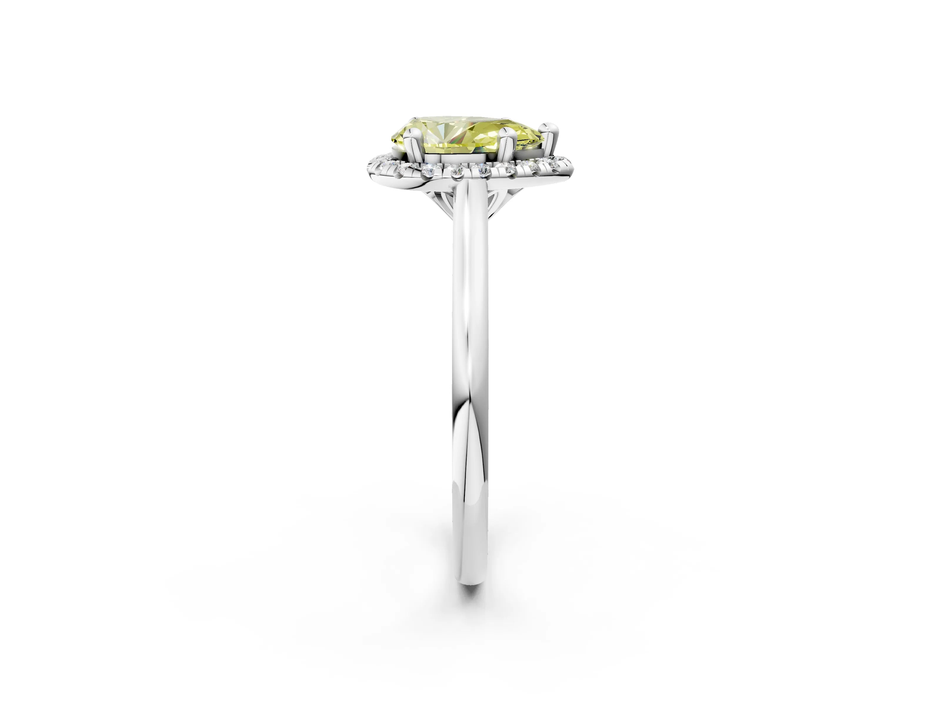 White gold Fancy Yellow Pear Cut Halo Round Diamond Solitaire Engagement Ring with Pave Band and Four-Prong Setting_26