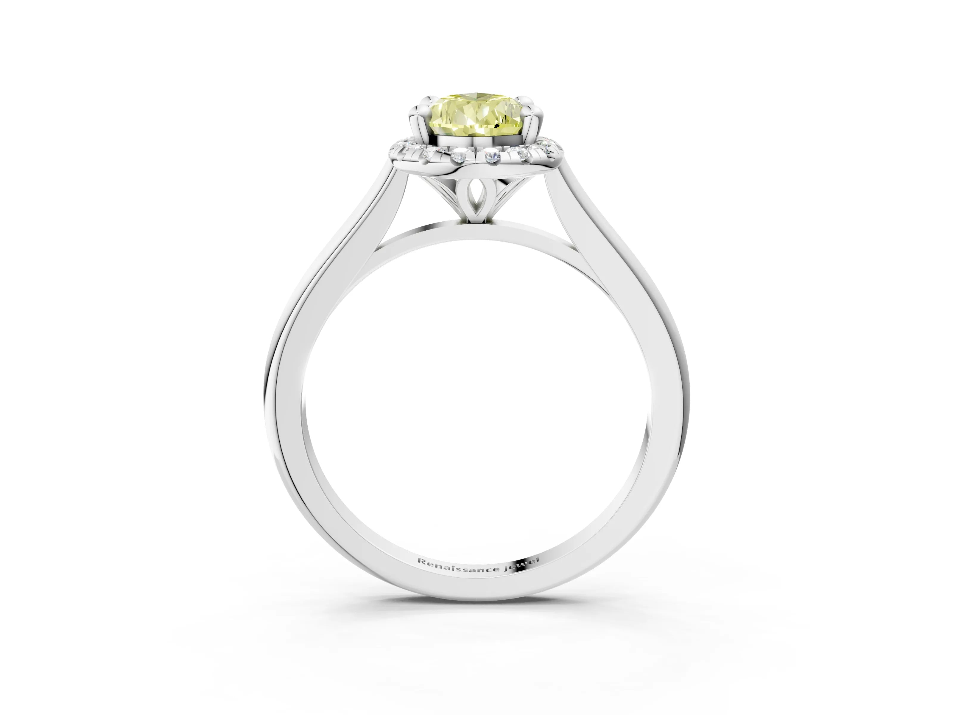 White gold Fancy Yellow Pear Cut Halo Round Diamond Solitaire Engagement Ring with Pave Band and Four-Prong Setting_27
