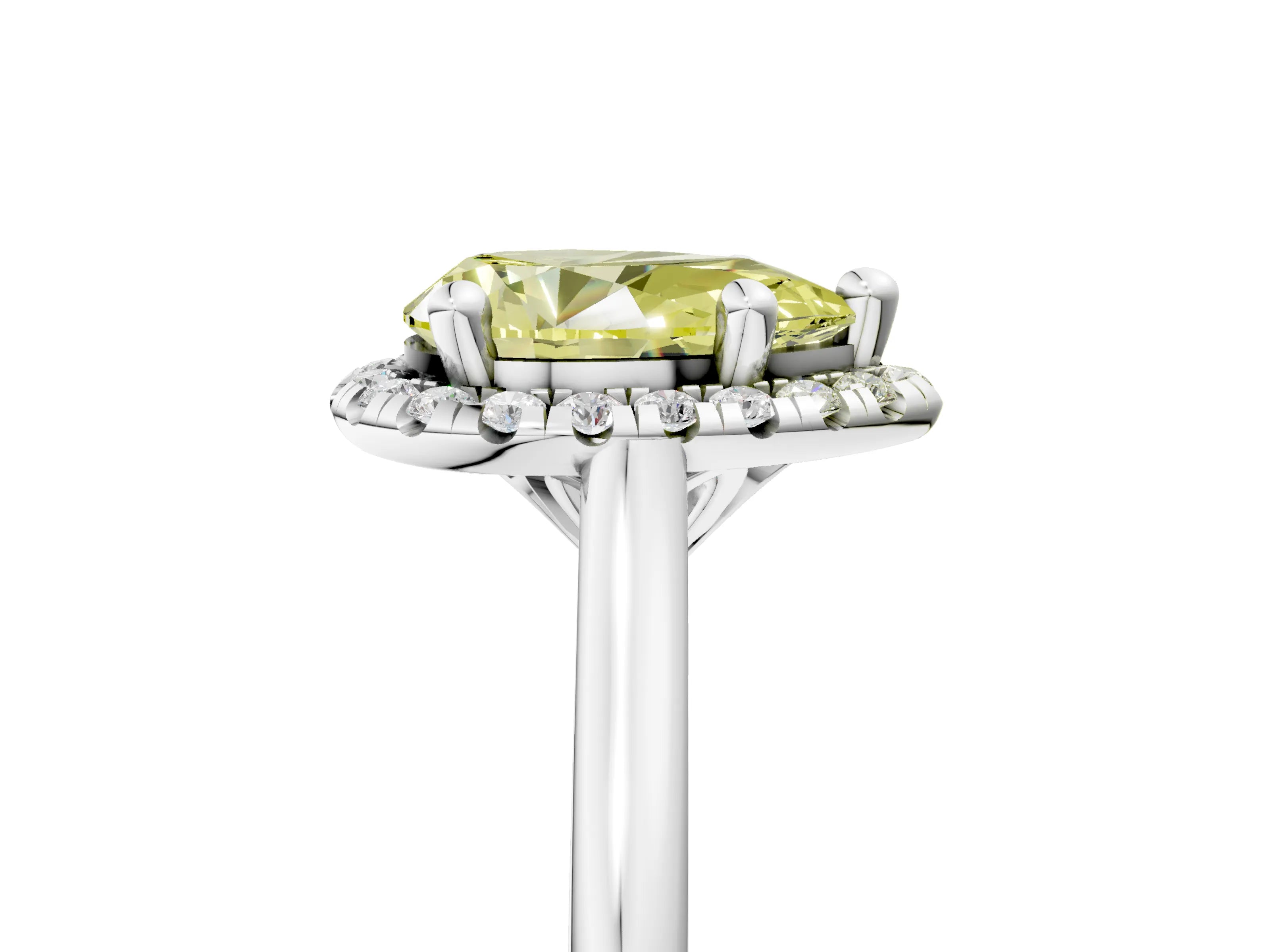 White gold Fancy Yellow Pear Cut Halo Round Diamond Solitaire Engagement Ring with Pave Band and Four-Prong Setting_29