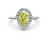 White gold Fancy Yellow Pear Cut Halo Round Diamond Solitaire Ring with Pavé Band and Four-Prong Setting_12